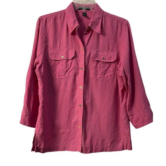 Lauren Ralph Lauren Tops - Ralph Lauren Pink Linen Blouse Shirt Gold Buttons Size Med- Barbie Core